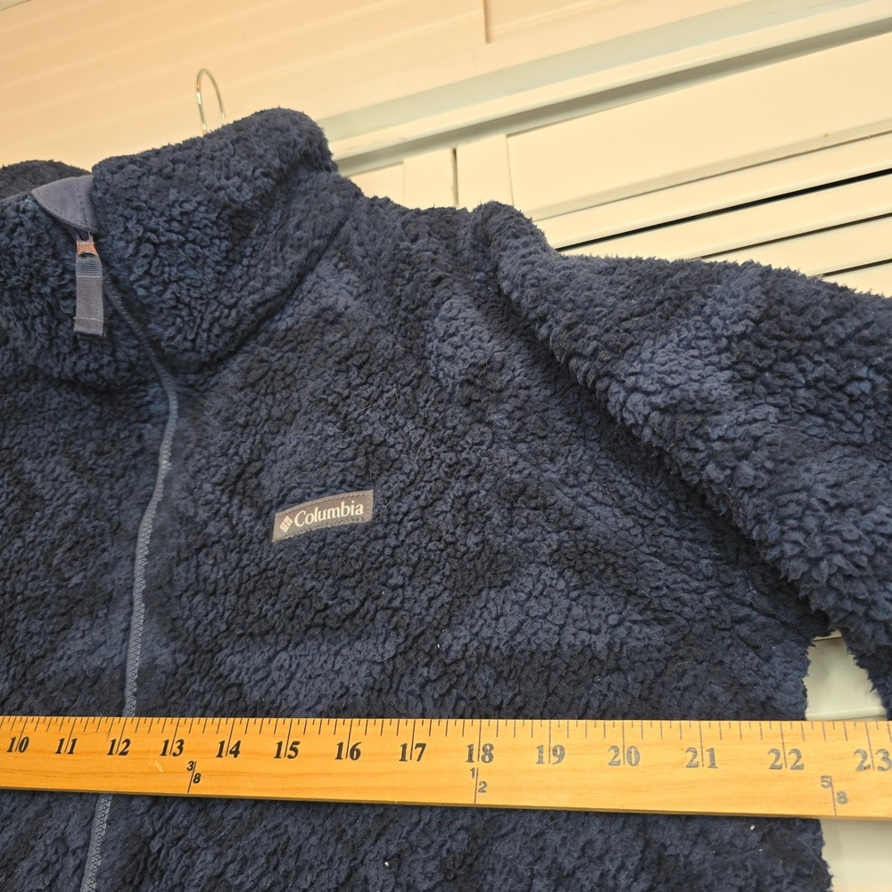 COLUMBIA Women's Big Timber Peak Sherpa Jacket Sz Large Navy Geo Fleece Outdoors - Picture 8 of 10